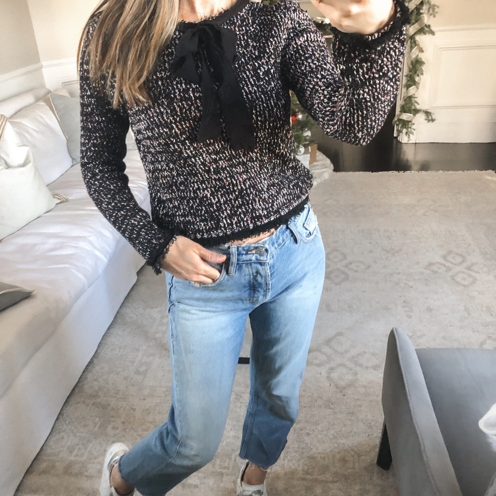 Zara Knit Boucle Tweed Sweater w Chanel Vibes Sz M